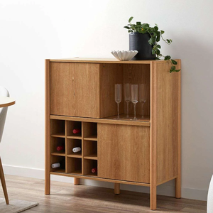 Elegant White Handcrafted Wooden Bar Cabinet on <b>Wheels</b> Economical Home <b>Furniture</b> Storage Display Shelf for Living Room - Product Image 3