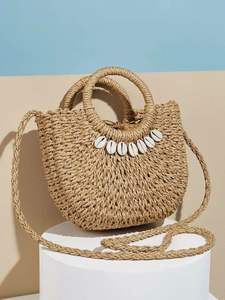 Bolso de mano de algas marinas naturales, cesta de almacenamiento multiusos, moda de mimbre, diseños OEM para mujer, artesanía de Vietnam HNH no plegable - Product Image 5