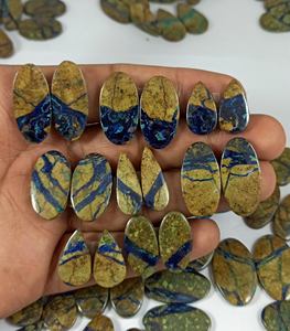 Paire de cristaux d'azurite naturelle pour boucles d'oreilles, pierres précieuses en cabochon, pour la fabrication de bijoux - Product Image 4