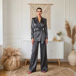 Vente en gros de costumes de bureau en satin ensembles 2 pièces de pantalons deux pièces décontractés costumes d'affaires pour femmes - Product Image 2