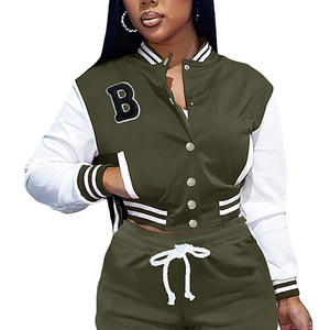 Venta al por mayor de moda de manga larga para mujer Letterman calidad superior mujeres recortadas Varsity chaquetas con bolsillos delanteros Varsity chaqueta - Product Image 1