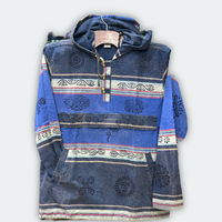 Veste à capuche en coton imprimé à la main avec motif carré, doublure en polaire, réutilisable pour l'hiver/été, fabriquée au Népal