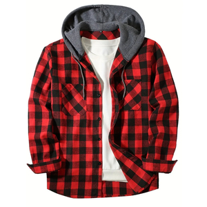 Hommes Chemises Classique Plaid Casual Boutonné À Capuche À Manches Longues Double Poches Chemise À Capuche Flanelle Veste Printemps Automne Tops - Product Image 6