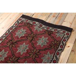 Vintage Turkish Rug, 3,2x10 ft <b>Runner</b> Rug, <b>Red</b> Gray Polka dot Wool Rug - Product Image 5