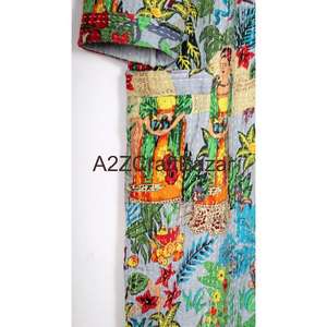 Bata de mujer hecha a mano de algodón 100% no tejido con estampado floral, cuello en V, cordón ajustable, manga tres cuartos, suave, transpirable y de secado rápido para primavera. - Product Image 2