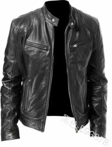 Chaqueta informal de cuero de serpiente para hombre, chaqueta de cuero PU negra para otoño e invierno, abrigo de cuero Pu para motocicleta de Color sólido para hombre - Product Image 4