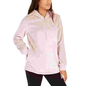 Sweat-shirt à capuche zippé quart de tour rose grande taille pour femme Ideology, respirant, en fausse fourrure, brodé de haute qualité, coupe courte en soie - Product Image 1
