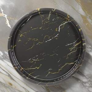 Plateau en métal rond moderne Ø 370 mm avec finition marbre noir pour usage domestique Plateau de service alimentaire OEM/ODM Bienvenue - Product Image 5