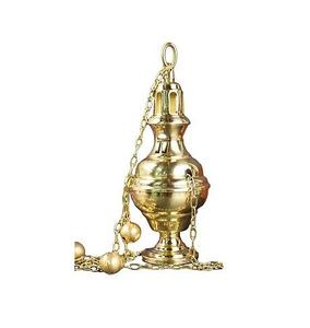 Brûleur d'encens suspendu en laiton religieux hautement poli encensoir orthodoxe et bien-être spirituel - Product Image 1