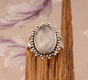 Bague en pierre de lune arc-en-ciel véritable Bague en argent sterling 925 pierre de lune de feu bleu Cadeau de bijoux à la mode pour elle - Product Image 5