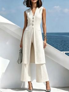Traje de dos piezas elegante gris para mujer, con chaleco largo y pantalón, estilo europeo y americano, para venta transfronteriza en plataformas independientes, colección 2026 - Product Image 4