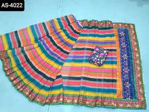 Ấn Độ Và Pakistan Phong Cách Georgette Saree Nặng In Kỹ Thuật Số Và Sẵn Sàng Trình Tự Làm Việc Lụa Satin In Kỹ Thuật Số Ren Biên Giới Sari - Product Image 6