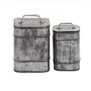 Cajas de almacenamiento antiguas galvanizadas de granja de Metal decorativas Cajas de maletero de Metal redondo con asa - Product Image 3