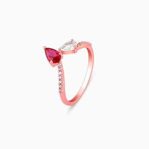 SHIVPATH 14k Solid Gold Rose Gold Plated Red Serendipity <strong>Ring</strong> With <strong>Pear</strong> <strong>Shaped</strong> <strong>Ruby</strong> &amp; <strong>Diamond</strong> Stones Perfect For Gits - Product Image 3