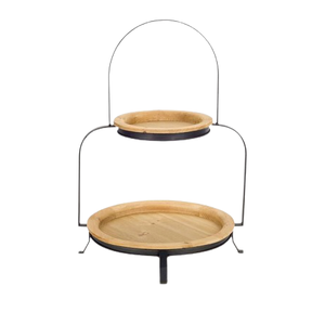 Servidor de postres de hierro y madera de 2 niveles para eventos de bodas y fiestas, soporte para servir pasteles al precio más bajo - Product Image 2