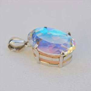 จี้อัญมณีควอตซ์ออร่านางฟ้าธรรมชาติที่สวยงามทันสมัยขนาด12X16มม. รูปไข่925สเตอริงสเตอร์ลิงเครื่องประดับโบฮีเมียนของผู้หญิงที่สง่างาม - Product Image 5