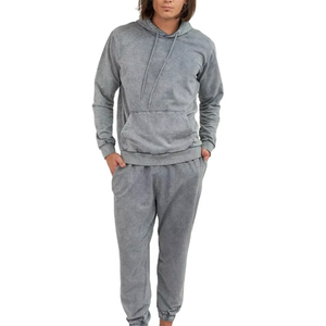 Ensemble sweat à capuche et jogging gris délavé pour homme, survêtement décontracté à manches longues, tenue streetwear en coton mélangé deux pièces - Product Image 5