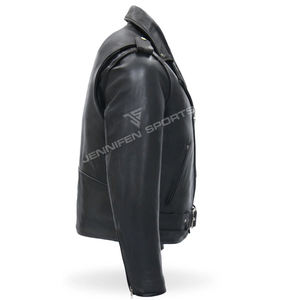 Chaqueta de motociclista para hombre, piel de vaca genuina, cuero liso, pecho delantero y bolsillos laterales, cierre de cremallera, forro interior acolchado - Product Image 3