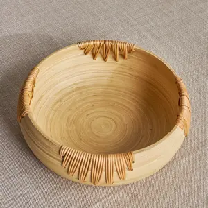 Bol de service artisanal en bambou et en rotin, bol rond fait à la main en bambou et en rotin pour la vaisselle - Product Image 6