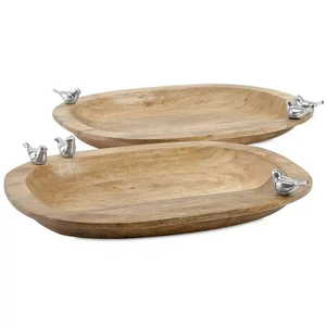 Couverts en bois massif d'acacia au design d'oiseau plaqué argent Plateau de service Table écologique Assiette décorative pour cadeaux d'affaires - Product Image 2