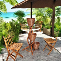Set Perabot Taman Desain Asia Buatan Tangan, Pot Bunga Rotan Berkualitas Tinggi dan Tahan Lama 3 Buah, Indonesia Parks CV Craftindo