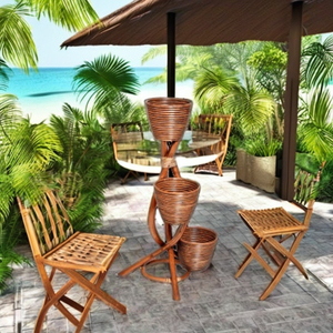Juego de Muebles de Jardín de Diseño Asiático Hechos a Mano, Macetas de Ratán Duraderas de Alta Calidad, 3 Piezas de Indonesia para Parques - Product Image 2