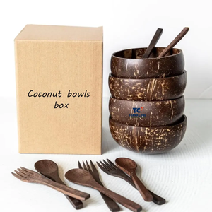 Ensemble de bols en noix de coco polis avec cuillères foncées, bols en coquille de noix de coco, cuillères et boîtes en Carton - Product Image 6