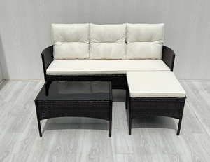 High Quality Modern Classic Black <b>Rattan</b> <b>Sofa</b> Set KD Steel Frame Tempered Glass Table for Indoor/Outdoor Garden Patio Leisure - Product Image 3