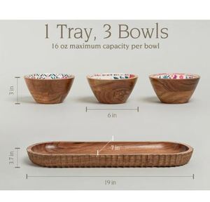 Nuevos Tazones de Madera de Lujo para Ensaladas y Frutos Secos, 100% Seguros para Alimentos, Sostenibles, con Bandeja Pulida para Fiestas y Eventos, Servidor de Condimentos - Product Image 3