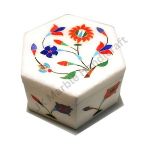 Boîte à bijoux décorative vintage en marbre et bois Élégance naturelle pour vos trésors Boîte à incrustation en marbre faite à la main à vendre - Product Image 5