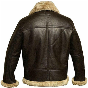 Veste en cuir aviateur en peau de mouton de qualité supérieure pour hommes Veste souple coupe-vent et isolée Style vintage Vêtements d'extérieur d'hiver Fermeture à glissière - Product Image 3