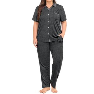 Conjunto de ropa de dormir personalizada de poliéster/algodón de talla grande, transpirable, suave, holgado, de manga larga, con botones, de Color sólido para mujer - Product Image 6