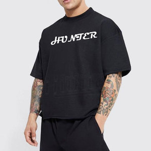 T-shirt oversize Crop Boxy Fit T-shirt homme 100% coton épaule tombante Street Wear meilleure qualité T-shirt uni à logo personnalisé - Product Image 6