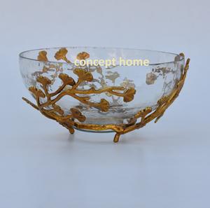 Bol à fruits jetable décoratif tendance, motifs de feuilles métalliques, support unique en acier inoxydable, écologique, sans BPA, pour servir des fruits - Product Image 1