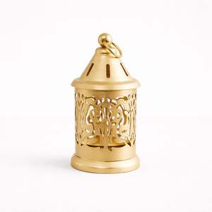Elegant Gold Metal <b>Lantern</b> with Glass Panels <b>Moroccan</b> Cut Dome Design Sturdy Handle Warm Candle Glow for Luxury Home Decor - Product Image 5