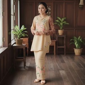 Ensemble Sedondon Raya 2025 Baju Kurung Borong, robe de soirée maxi modeste et écologique, directement de l'usine, épaules bouffantes, texture sans repassage - Product Image 1