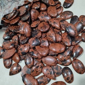 ทำด้วยมือจากไม้มะฮอกกานีออบซิเดียนหินรูปฟรีฟอร์มผสมคริสตัลหยกอัญมณีทั้งสองด้านอัญมณีหลวม - Product Image 1