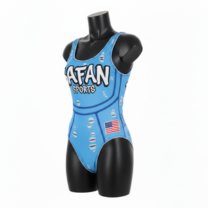 ชุดว่ายน้ำวันพีซสีน้ำเงิน ผ้าโพลีเอสเตอร์ผสมสแปนเด็กซ์ 220 GSM พรีเมียม พิมพ์ลายโลโก้แบบซับลิเมชั่น สำหรับผู้หญิง แบบสั่งทำ - Product Image 3