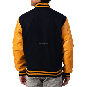 Veste universitaire unisexe en laine avec manches en cuir, fermeture éclair, respirante, écologique, coupe-vent, patchwork, style vintage streetwear - Product Image 2