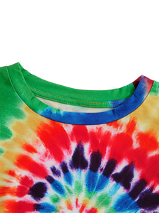Camisetas de manga corta de punto con efecto tie-dye OEM para mujer, cuello redondo, estilo lavado a la piedra, camiseta tie-dye de verano, estilo urbano. - Product Image 6