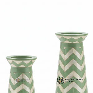 Proveedor indio ofrece candelabro decorativo con patrón de Chevron hecho a mano con incrustaciones de hueso verde - Product Image 6