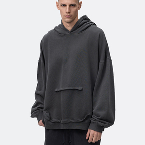 Haute qualité vêtements pour hommes Streetwear Hip Hop lavage à l'acide strass à capuche personnalisé soleil délavé surdimensionné pull noir hommes sweats à capuche - Product Image 3