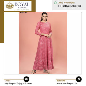 Trusted Dealer of Highest Selling Beautiful Pink Georgette Gown & Dupatta with Thread & <b>Gota</b> Work Kurti for Ladies - Product Image 2