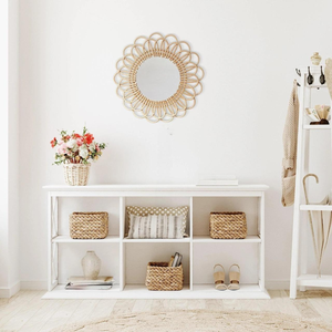 Venta al por mayor de lujo moderno tejido a mano mimbre decoración espejo Art Deco motivos florales para el hogar Baño boda o espacio de vida - Product Image 2