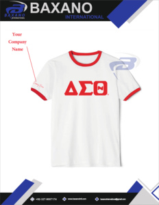 Camiseta Personalizada de la Hermandad Delta Sigma Theta, Camiseta con Letras Griegas Bordadas DST, Cuello en Contraste Blanco y Azul - Product Image 4