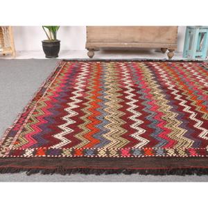 4.8x5.8 ft Rug, Turkish Vintage Area Rug, <b>Red</b> Kilim <b>Wool</b> Rug - Product Image 5