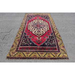 Classic Red Vintage Turkish <b>Rug</b> Large Area 5' X 10' 1ft <b>Boho</b> Style Wool Latex Backing Patchwork Pattern for Hallway Bedroom 10mm - Product Image 1