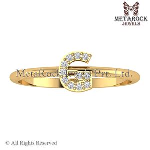 Sólido 14K oro amarillo G inicial anillo Pave diamante joyería hecha a mano A a Z minimalista letras anillo oro diamante joyería G anillo - Product Image 4