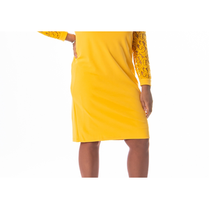 Abito tubino comodo da donna Kasper con maniche in pizzo, giallo, taglia media - Product Image 3