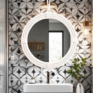 MDF Resin Bone Art Wall-Mounted Decorative <b>Mirror</b> <b>Wood</b> Frame Bathroom <b>Mirror</b> for Home Decor or Wall Decoration - Product Image 4